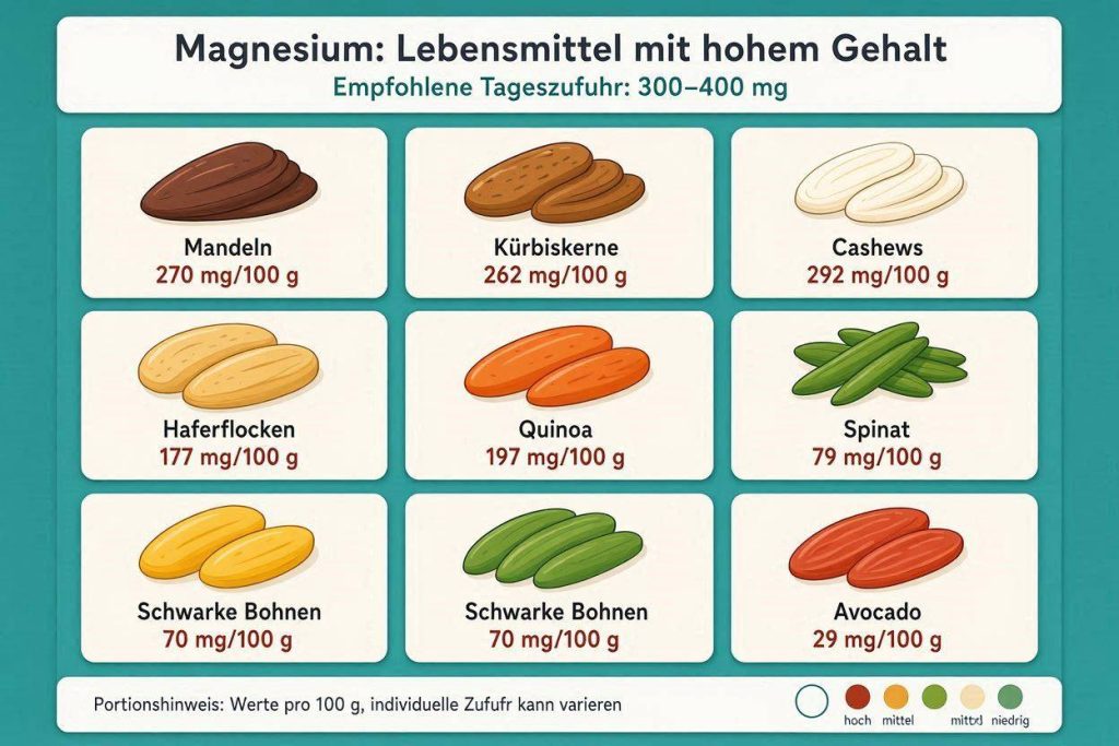 Magnesium Lebensmittel mit hohem Gehalt und Tagesbedarf