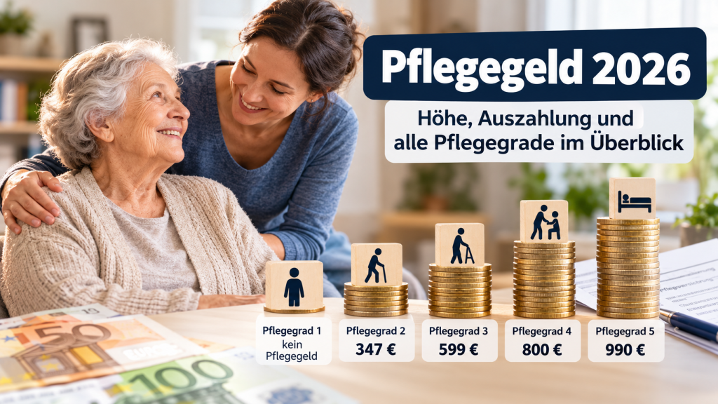 Pflegegeld 2026: Höhe, Auszahlung und alle Pflegegrade im Überblick