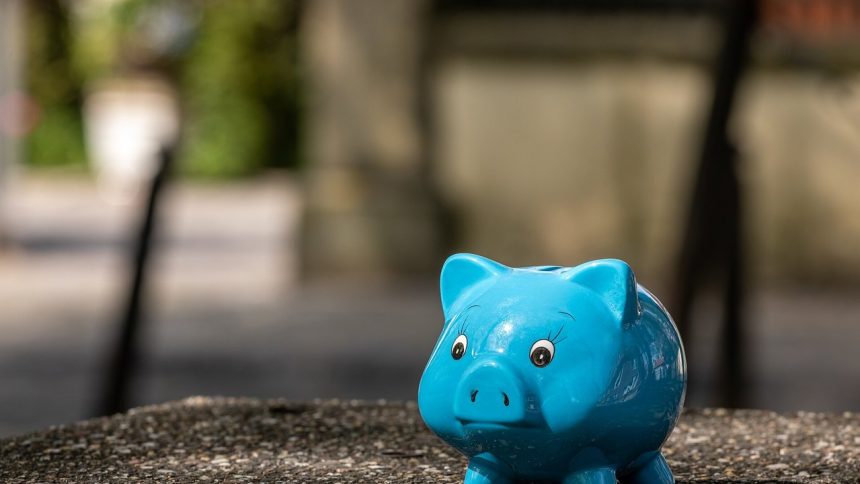 Blaues Sparschwein auf einer Steinmauer – Symbolbild für die Frühstartrente